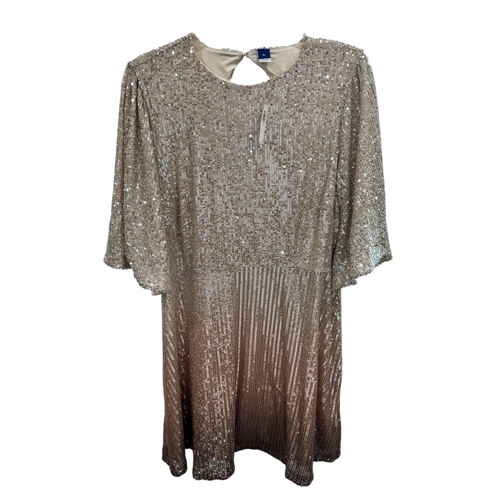 Old Navy Womens XL Sequin Ombre Shift Dress Champagne Bronze Keyhole Back NEW
